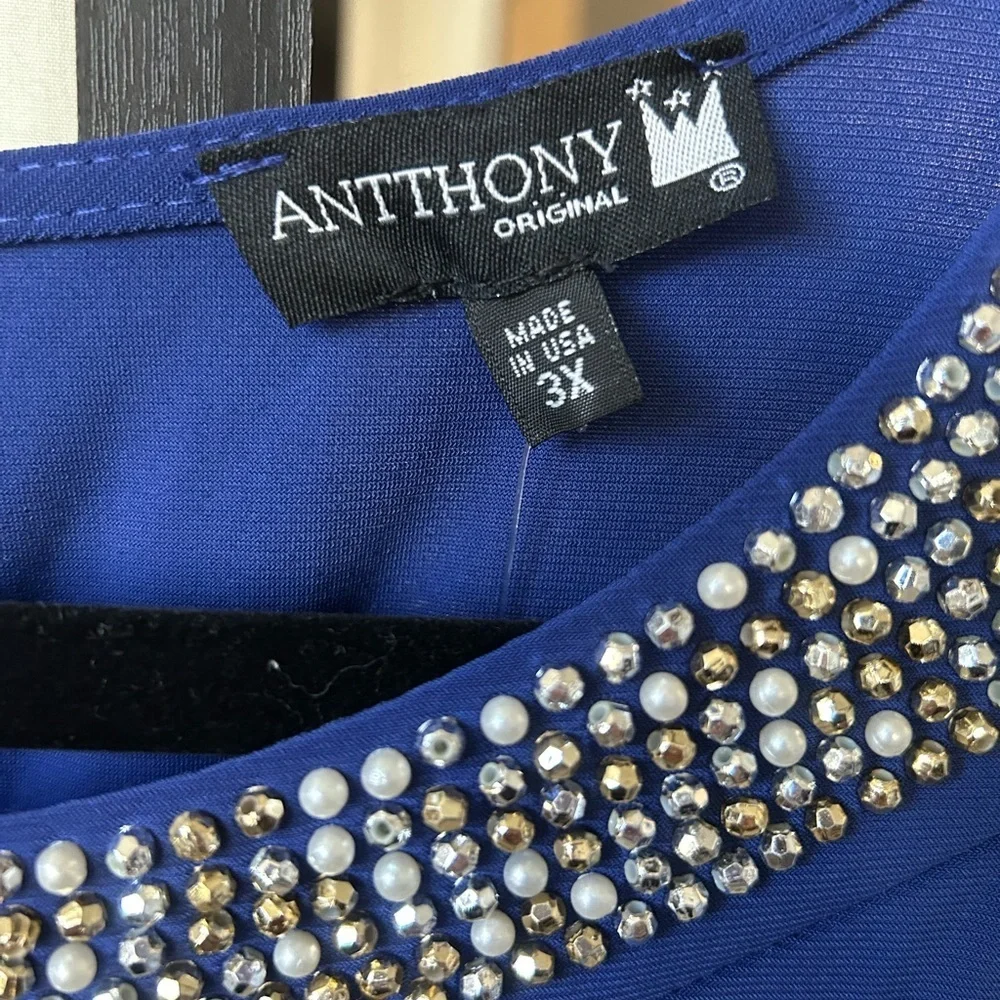 ANTHONY Originals Elegant Blue Mini Dress with Rhinestone Accents Long Sleeve 3X - Picture 5 of 11